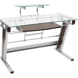 Techni Mobili Home Office Workstation with Sturdy Chrome Base, Glass Computer Desk

