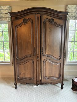 French Provincial Wood Armoire with Drawers
