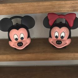 Vintage Aladdin Disney Mickey & Minnie Mouse Head Lunch Boxes