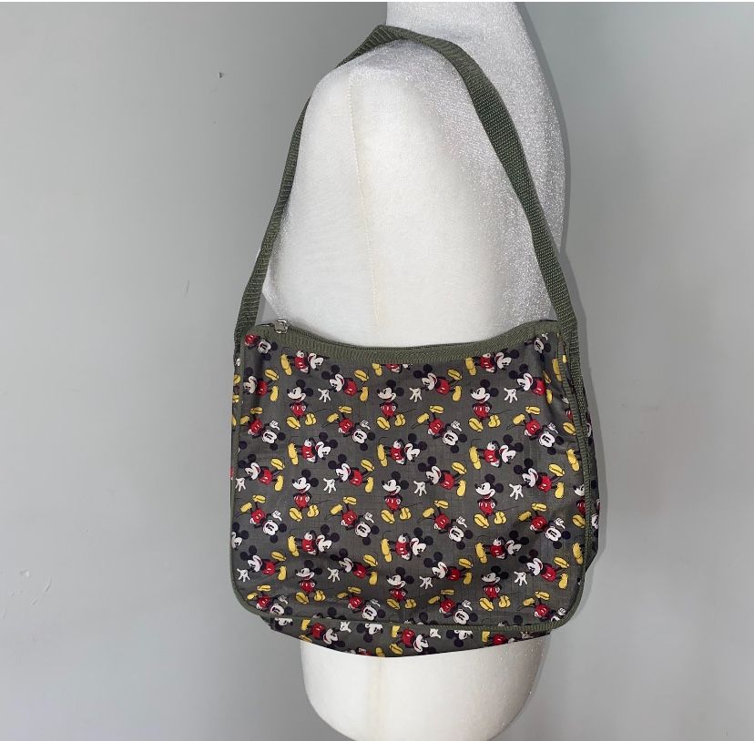 Disney Mickey Mouse Bag Olive Army Green Shoulder Purse Tote Bag Zipper Strap