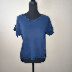 Lucky Brand Women's Blue Shortsleeve Blouse Top Size: Small Shirt Fringed Sleeve