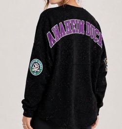 Anaheim Ducks Spirit Jersey Purple Glitter Sparkle Crew Neck Black Shirt - NEW! MULTIPLE SIZES AVAILABLE! XS S M L