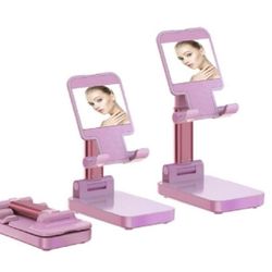 Cell Phone Stand Tablet Mount Fordable Desktop Holder Cradle Dock Mobile Phone Pink