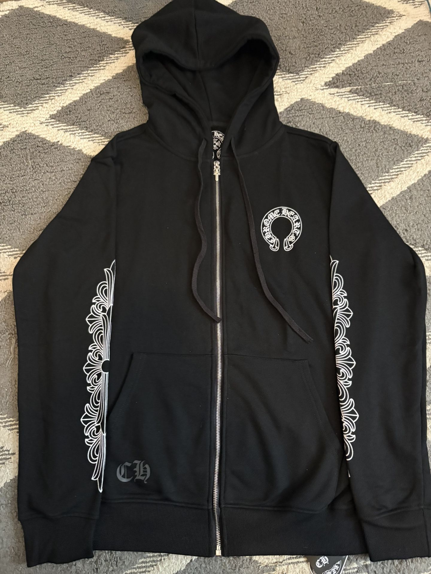 Black and White chrome hearts zip up hoodie