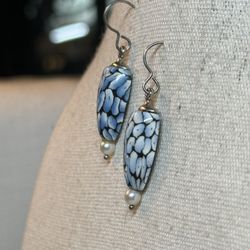 Artisan Handmade Millefiori Clay Faux Pearl  Marked 925/ 10SF Silver Filled Earrings