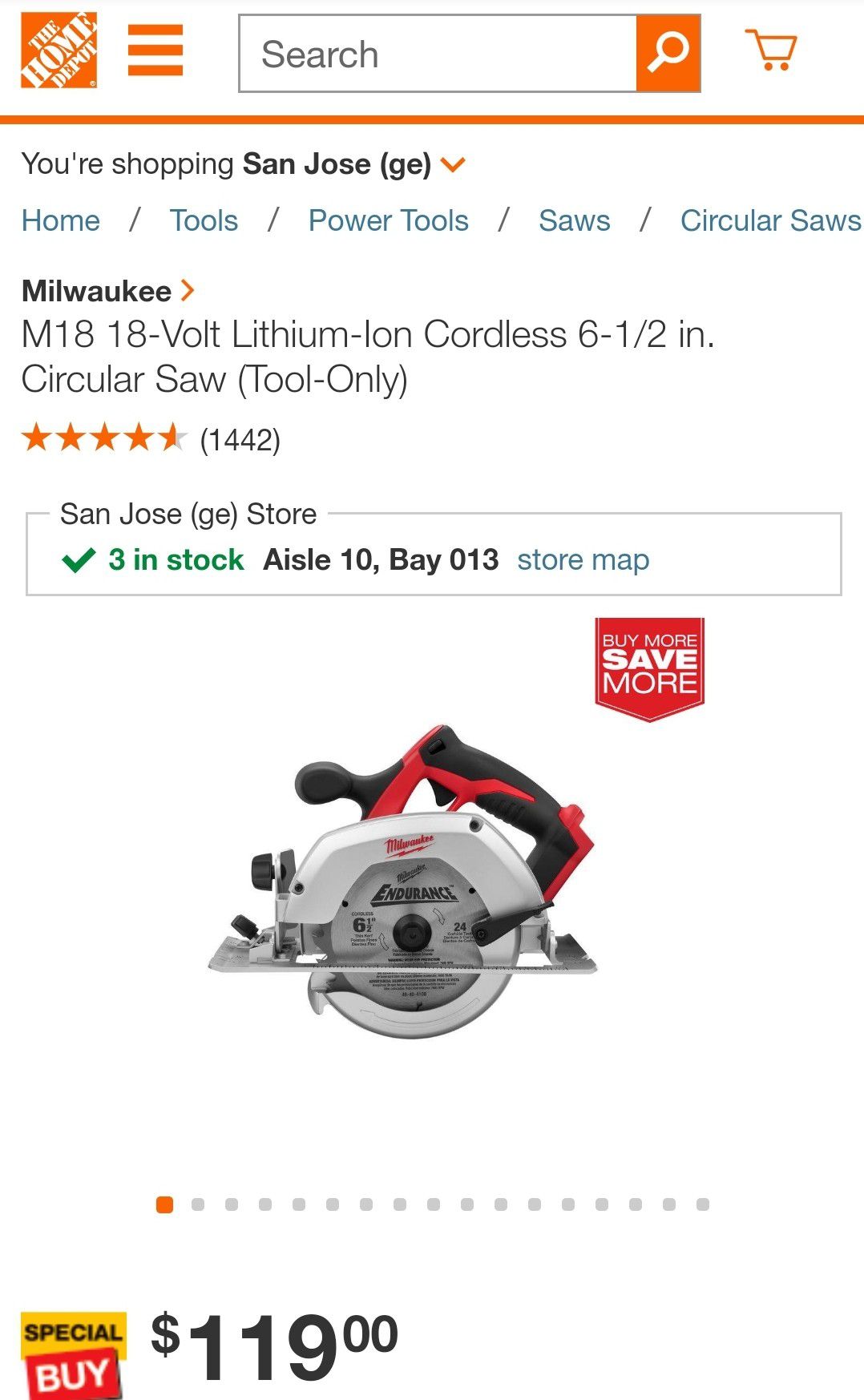Milwaukee M18 6-1/2 in. Cordless 18 volt Circular Saw Bare Tool 3500 rpm