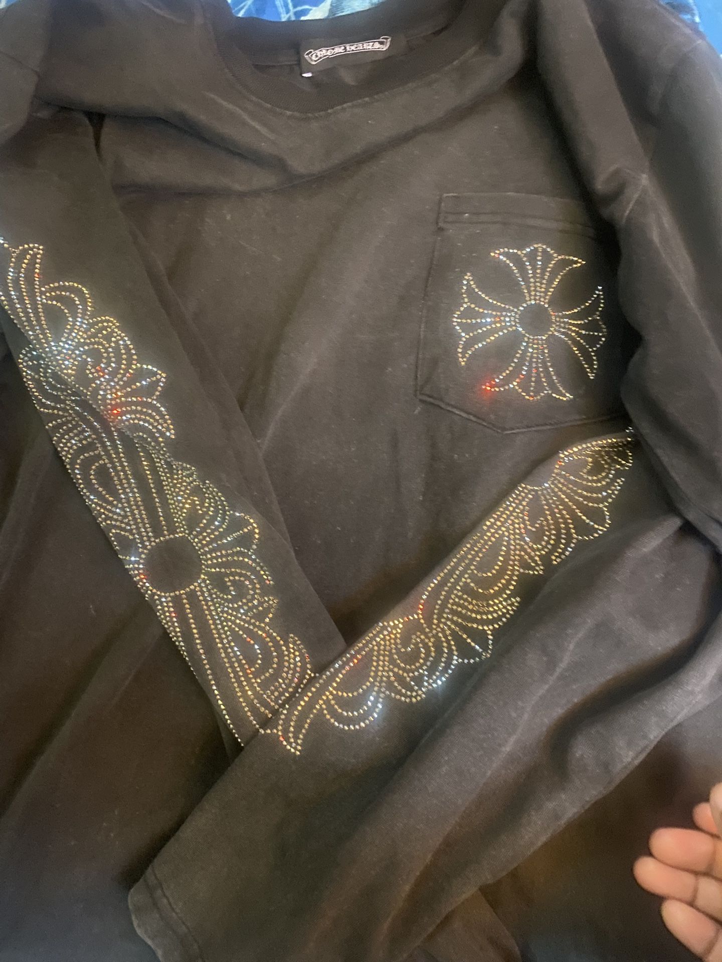 Chrome Hearts (Washed Black Rhinestone Long Sleeve)