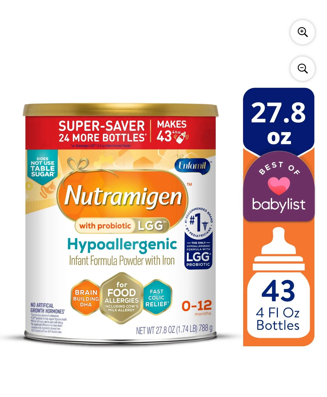 Nutramigen with Probiotic LGG Hypoallergenic Powder Baby Formula, 27.8 oz Can