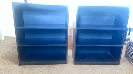 Pair of Dark Blue 3-Shelf Bookcases