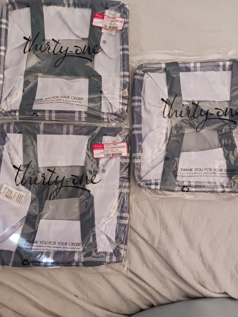 3 Pack Thirty-One Gifts Square Storage Tote -Sweater Weather Plaid