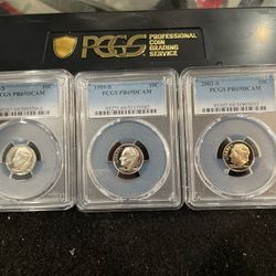 Lot Of 3 Gem Proof Roosevelt Dimes All Graded At PR69 With A Deep Cameo 