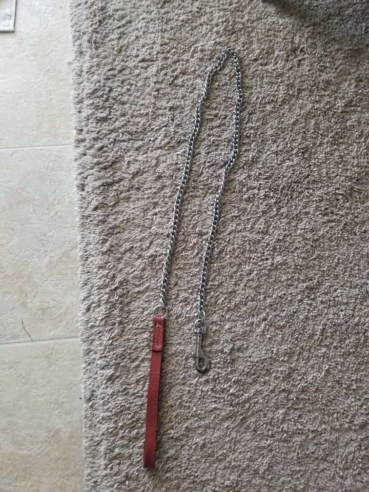 Chain Dog Leash With Leather Handle