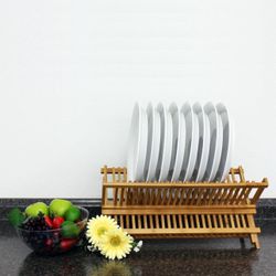 Wood Bamboo Plate Drying Rack Organizer Storage Size 20" New condition 