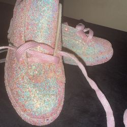 New Rosy Womens Size 7-8 Pink Glitter Lace-Up Sneaker Shoe