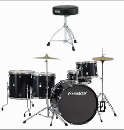 Ludwig LC17611 Accent Power Plus-Black Sparkle w. Hardware, Cymbals, Leg Throne & Drum Rug