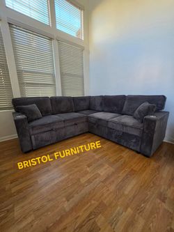 🏆 Sectional Sofa with Bed, Storage, Dark Gray, Corduroy Fabric, New in the Box.