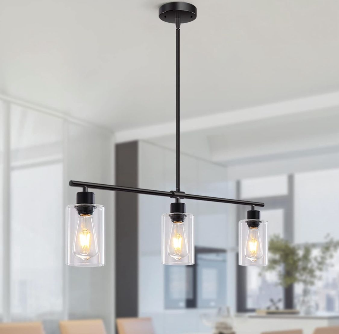 3-Light Linear Chandelier Pendant Light Fixture - Black
