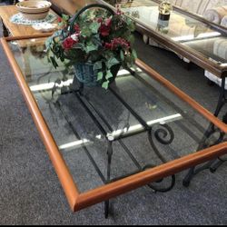 Glass Top Coffee Table With Wrought Iron Base 