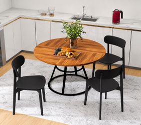 3 black chairs and dining table wood top kitchen furniture house apartment contemporary