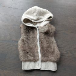 Gap Baby Girl Fur Hoodie Zip-Up Vest, Beige, 18-24 Months