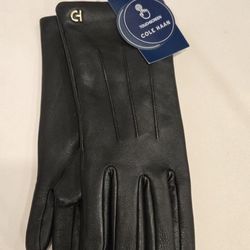 Brand New Cole Haan Woman's Black Leather Touch screen Gloves. Size L.