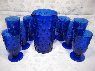 Vintage Beverage Set Pitcher & Goblet Glasses RARE