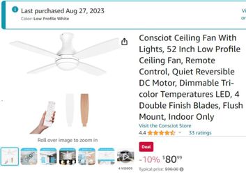 Low Profile 52 Inch White Ceiling Fan With Light