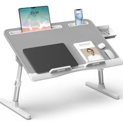 Laptop Bed Desk, X-Large Leather Adjustable Computer Bed Table Tray, Foldable Laptop Lap Desk for Bed Sofa Couch Floor Writing Eating Working with Dra