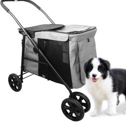 Perfect for Medium to Large Dogs - Foldable 4-Wheel Dog Stroller Medium to Large Dogs up to 135 lbs, Breathable Mesh- Ideal Pet Travel Jogger for Your