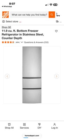 GE Freezer Refrigerator Stainless Steel
