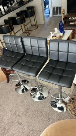 Set of 3 Black Faux Leather Swivel Barstools