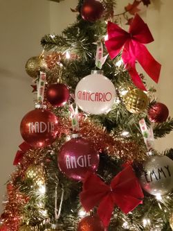 Christmas ornaments, hats, stockings