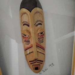 African Tribal Mask Wall Frame Glass Signed  K . Dei* 99