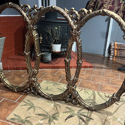 Vintage Style Gold Regency Triple Oval Ornate Gold Framed Wall Mirror