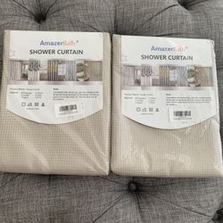 Waffle Textured Shower Curtain Beige