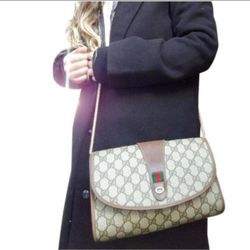 Authentic Vintage Gucci GG Monogram Supreme Sherry Web Ophidia Clutch Crossbody Bag