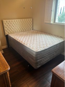 Queen Bed Set – Upholstered Headboard, Mattress & Box Spring