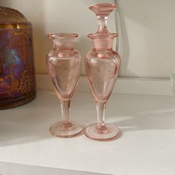 Vintage Pink Depression Glass Perfume Bottles 