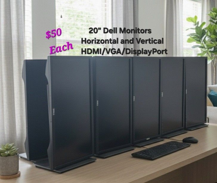 20" Dell Monitors on Rotating Stands HDMI-DisplayPort-VGA-USB 