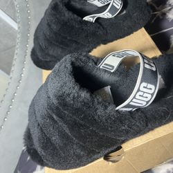 UGG Women Fluff Yeah Slide Slipper Black Faux Fur I
