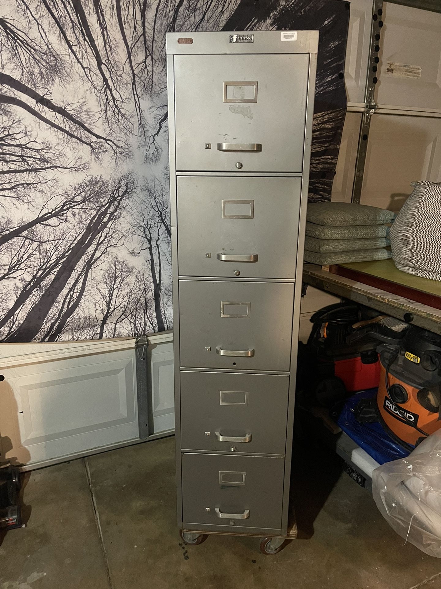 Silver 5 Drawer Filing Cabinet 