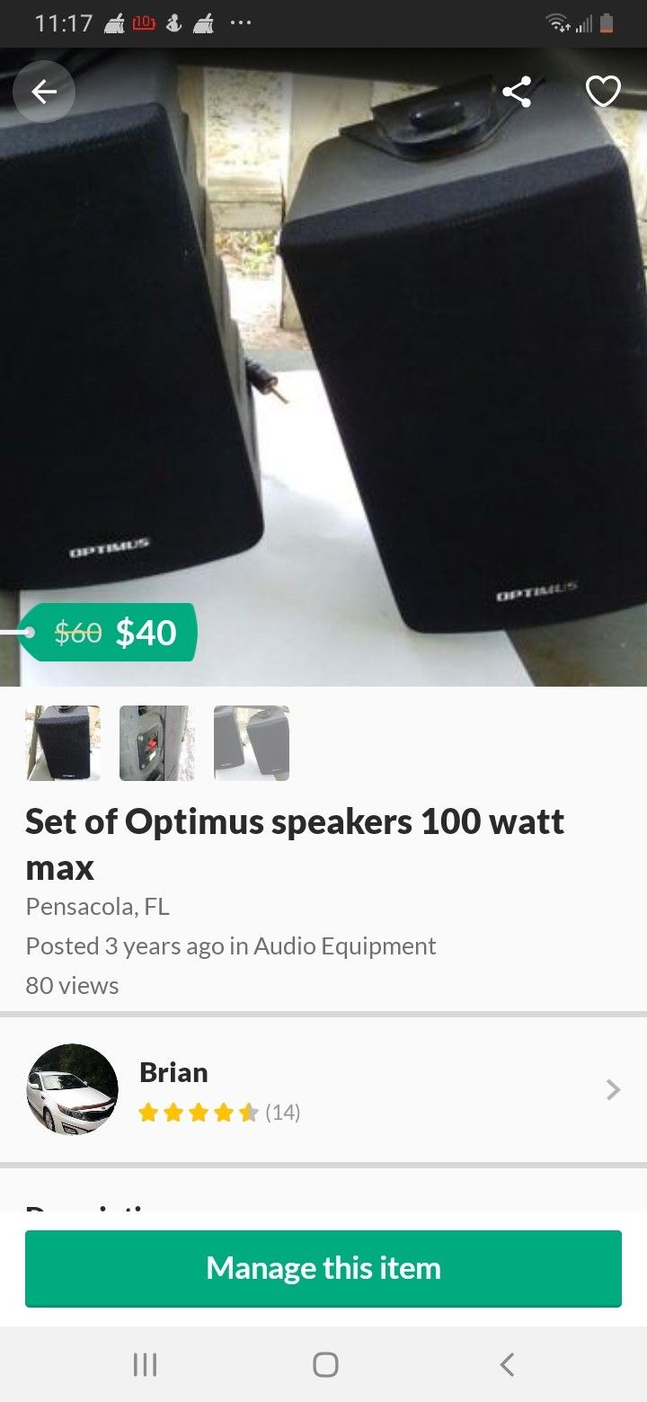 Set of Optimus speakers 100 watt max