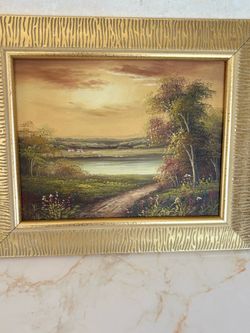 Vintage Oil Painting of a Lake - Framed Art