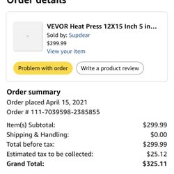 VEVOR Heat Press 12X15 Inch 5 in.