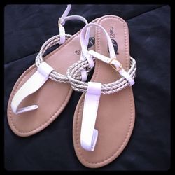 Silver | White Strapping Summer Sandals | Flats
