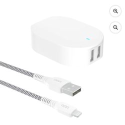 onn 24W Dual USB-A Port Wall Charger with 3ft USB-C to USB Cable, Foldable Plug, White - Compatible with iPhone 17/16/15 Series, Samsung Galaxy, Googl
