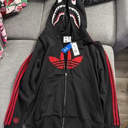 BAPE x Adidas Original Shark Full Zip Hoodie 'Black' | Men's Size XL