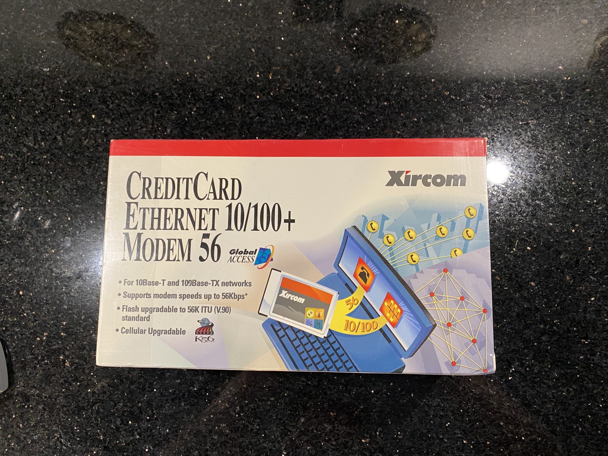 Vintage XIRCOM Reditcard Laptop Modem 56K PCMCIA Modem & RJ-11 Connector Cable
