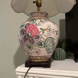 Vintage Ceramic Hand Painted Lamp Chinoiserie