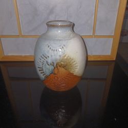 Pottery Vase Earth Tone Colors 6" X 6" 